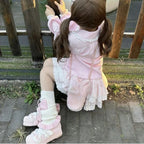 Kawaii Pink Embroidered Peter Pan Collar Blouse with Lace Trim