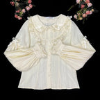 Kawaii Women's Victorian Lace Bow Blouse with Peter Pan Collar