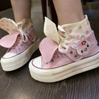 Kawaii Women's Pink Rabbit Polka Dot High-Top Platform Canvas Sneakers