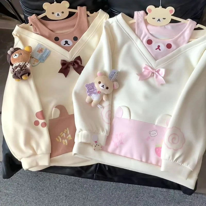 Women's Kawaii Bear Bow Long-Sleeve T-Shirt