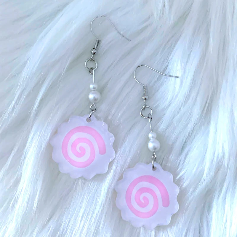 Kawaii Pink Cake Roll Drop Earrings