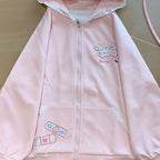Kawaii Pink Bunny-Ear Hooded Zip-Up Hoodie