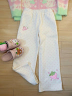 Kawaii Strawberry Embroidered Wide-Leg Pants with Elastic Waist