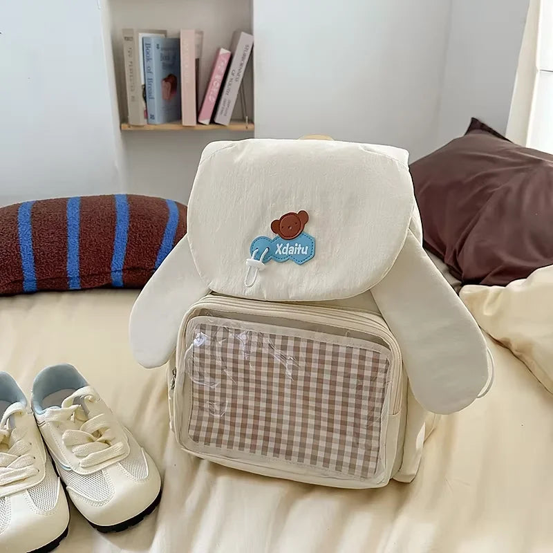 Kawaii Rabbit-Ear Ita Backpack with Transparent Front Pocket