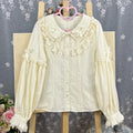 Kawaii Women's Victorian Lace Bow Blouse with Peter Pan Collar