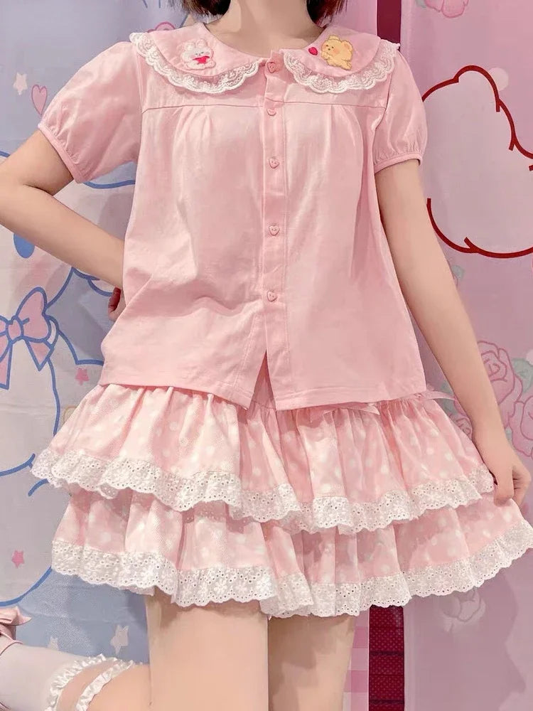 Milk White Kawaii Lolita Pleated Ruffle Skirt with Bow