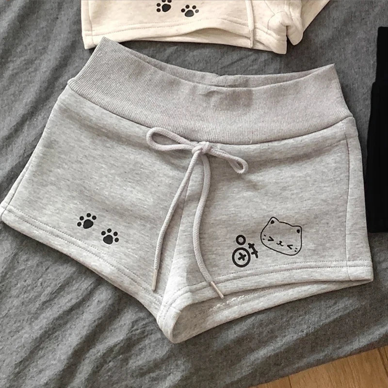 Kawaii Cat Graphic Drawstring Shorts