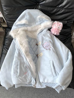 Kawaii Kitty Embroidered Hooded Winter Coat