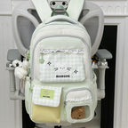 Kawaii Gingham Cat Backpack with Multiple Pockets