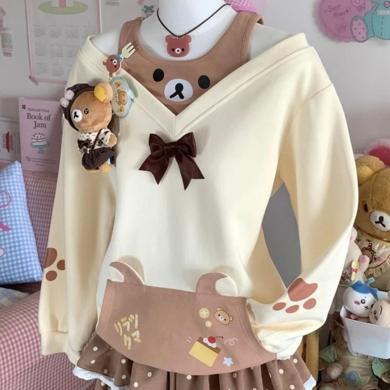 Women's Kawaii Bear Bow Long-Sleeve T-Shirt