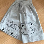 Kawaii Cat Appliqué Wide-Leg Shorts