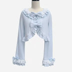 Kawaii Women’s Ruffled Bow Knit Cropped Cardigan