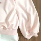Kawaii Pink Lace-Trimmed Bow Print Pullover Sweatshirt