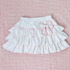 Kawaii Polka Dot Ruffle Mini Skirt with Bow