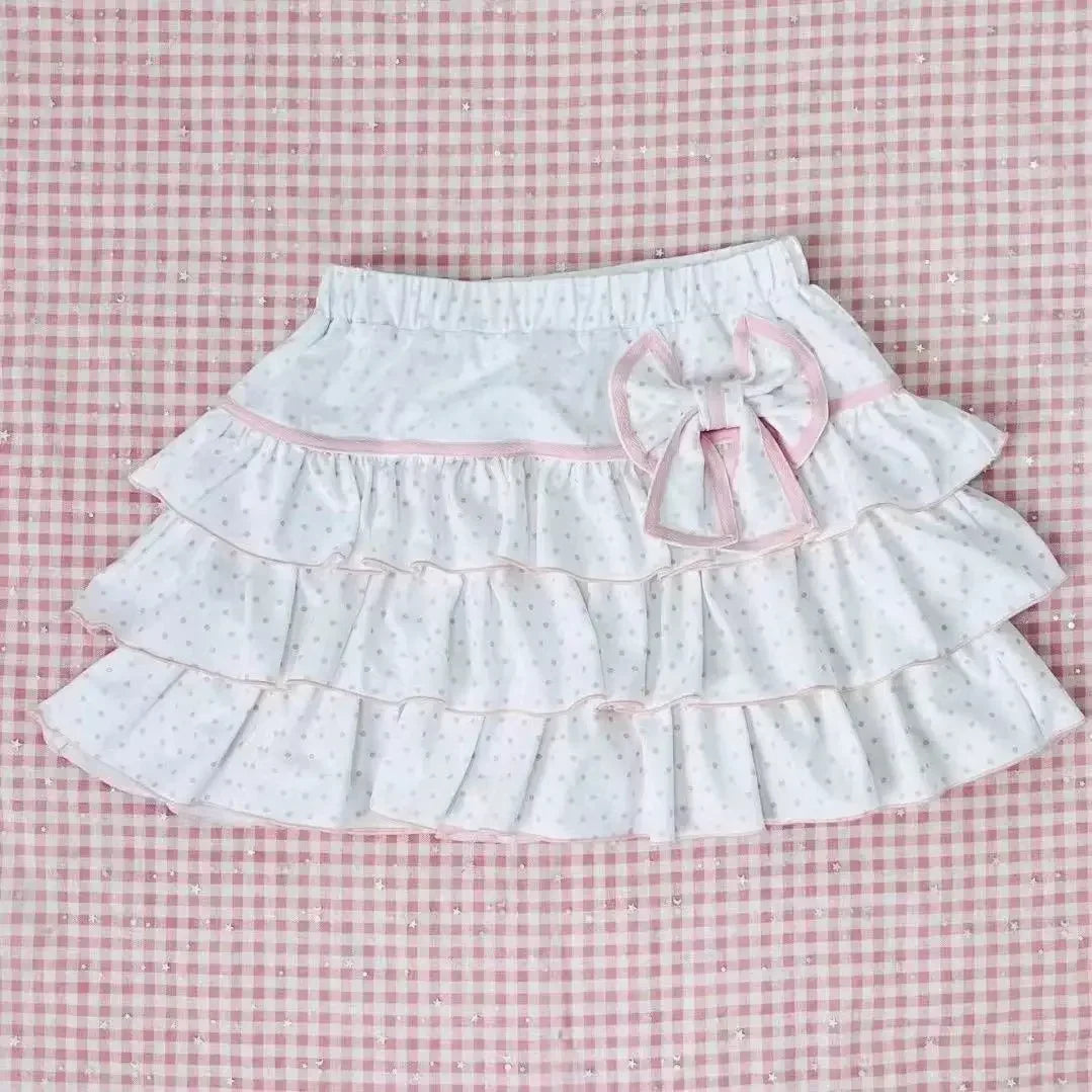 Kawaii Polka Dot Ruffle Mini Skirt with Bow