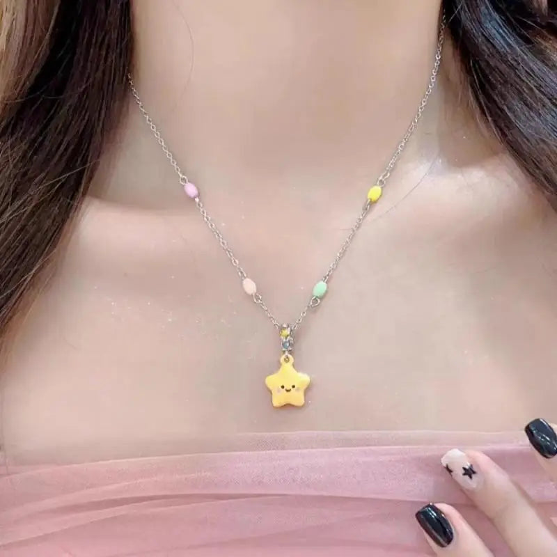 Kawaii Colorful Beaded Star Pendant Necklace