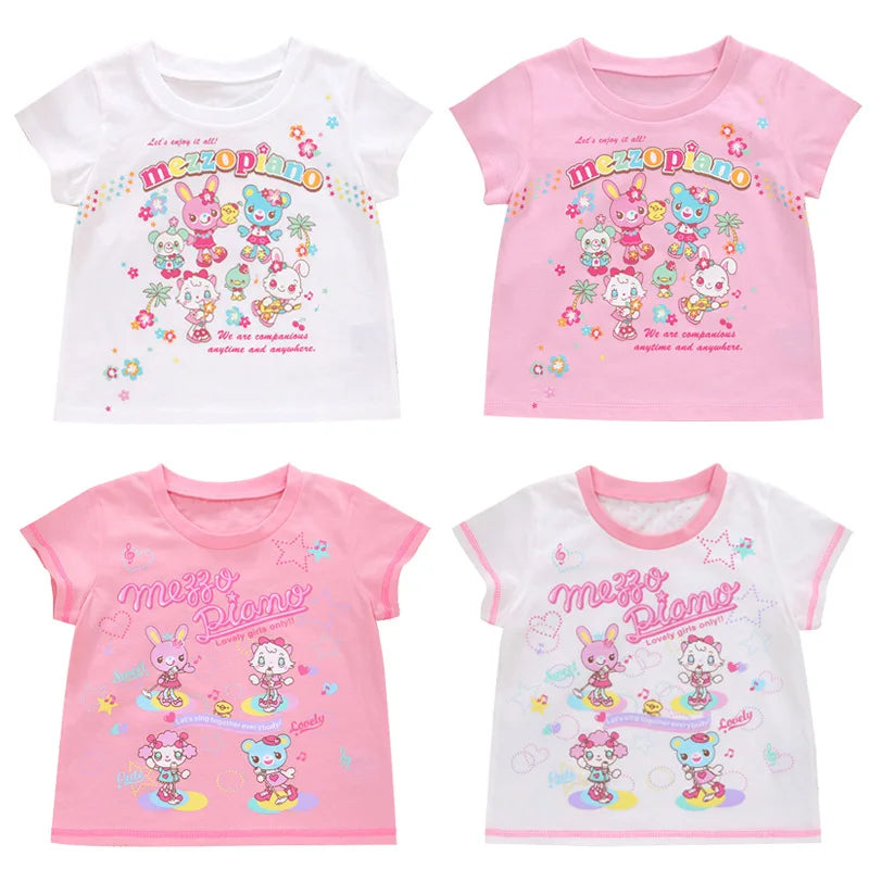 Kawaii Girls' Mezzopiano Cartoon Graphic Short-Sleeve T-Shirt