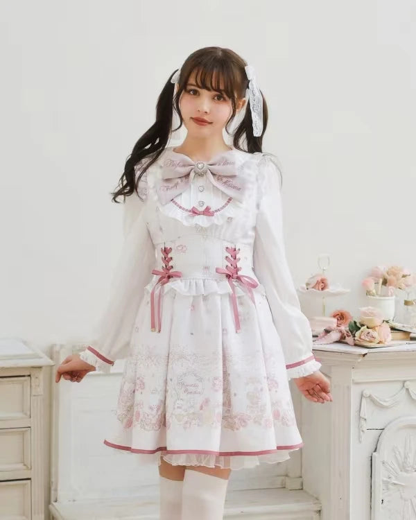 Kawaii Sweet Lolita Pink Print Dress with Peter Pan Collar