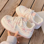 Kawaii Women's Pink Platform Lace-Up Sneakers