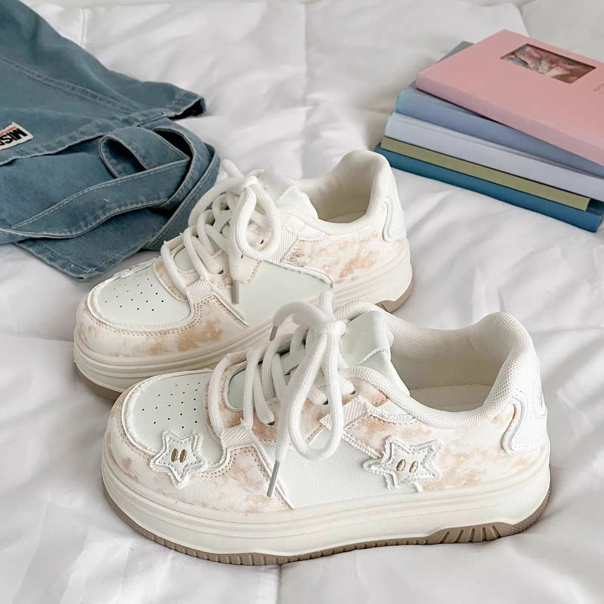 Kawaii Women's Pink Platform Lace-Up Sneakers