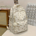 Kawaii Floral Nylon Backpack with Multiple Pockets, 43 × 30 × 18 cm