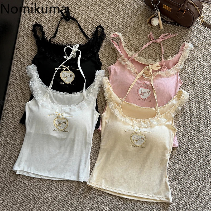 Kawaii Cartoon Lace Trim Camisole Top