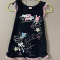 Kawaii Black Sleeveless Cartoon Print Dress with Lace Trim