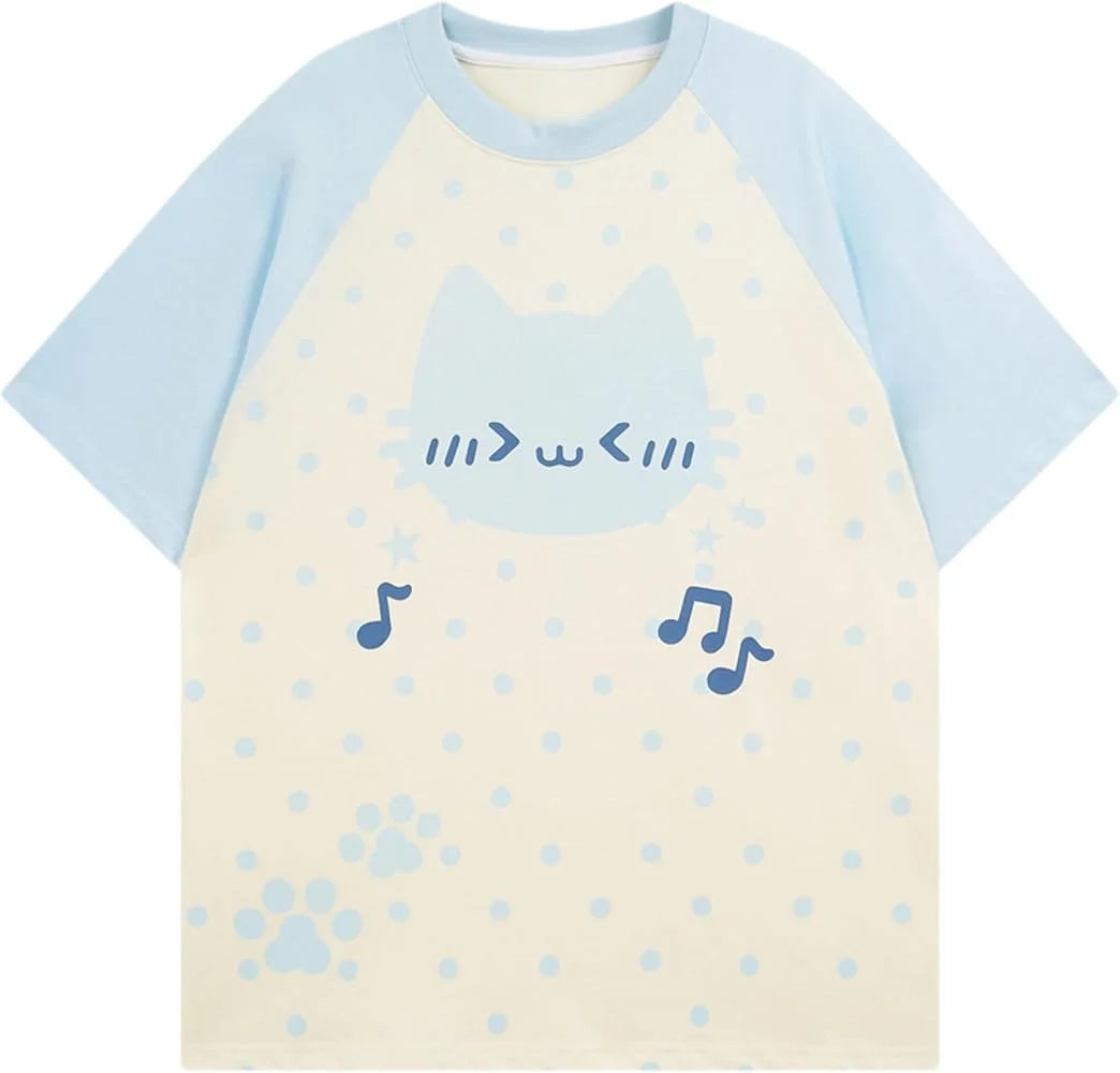 Kawaii Cat Polka Dot Musical Notes T-Shirt