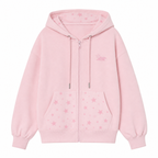 Pink Star Print Zip-Up Hoodie