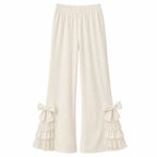 Corduroy Flare Pants with Bow and Lace Trim
