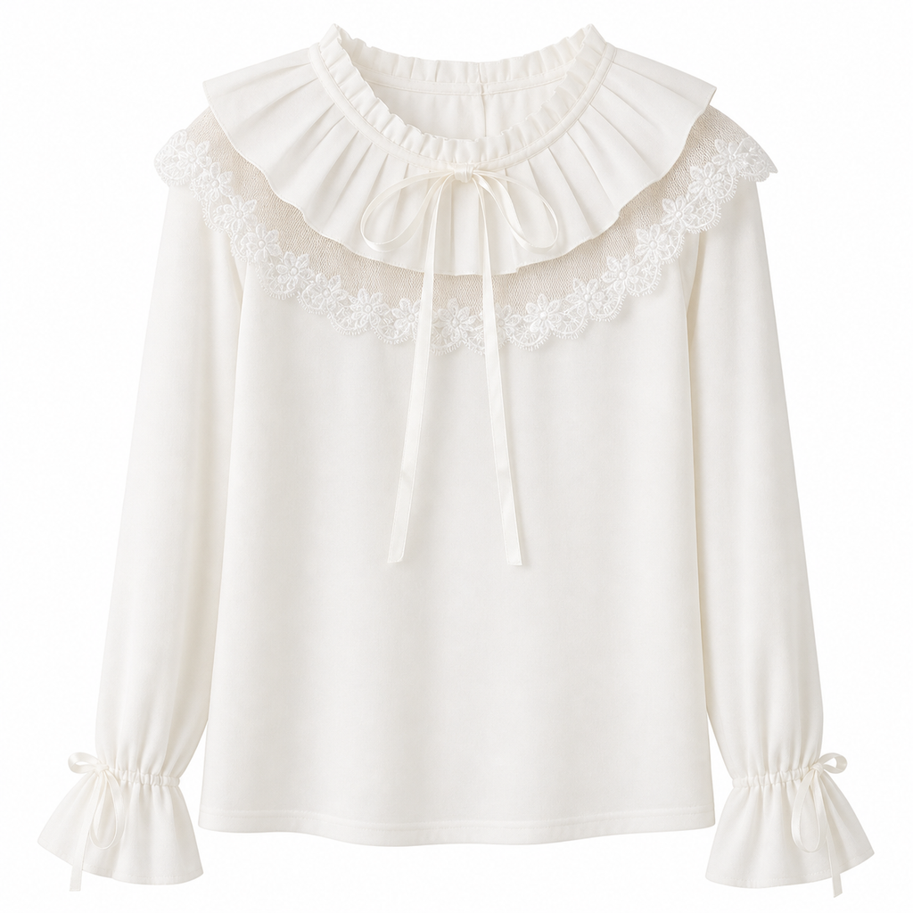 Women's Lolita Lace Ruffle Bow Long-Sleeve T-Shirt