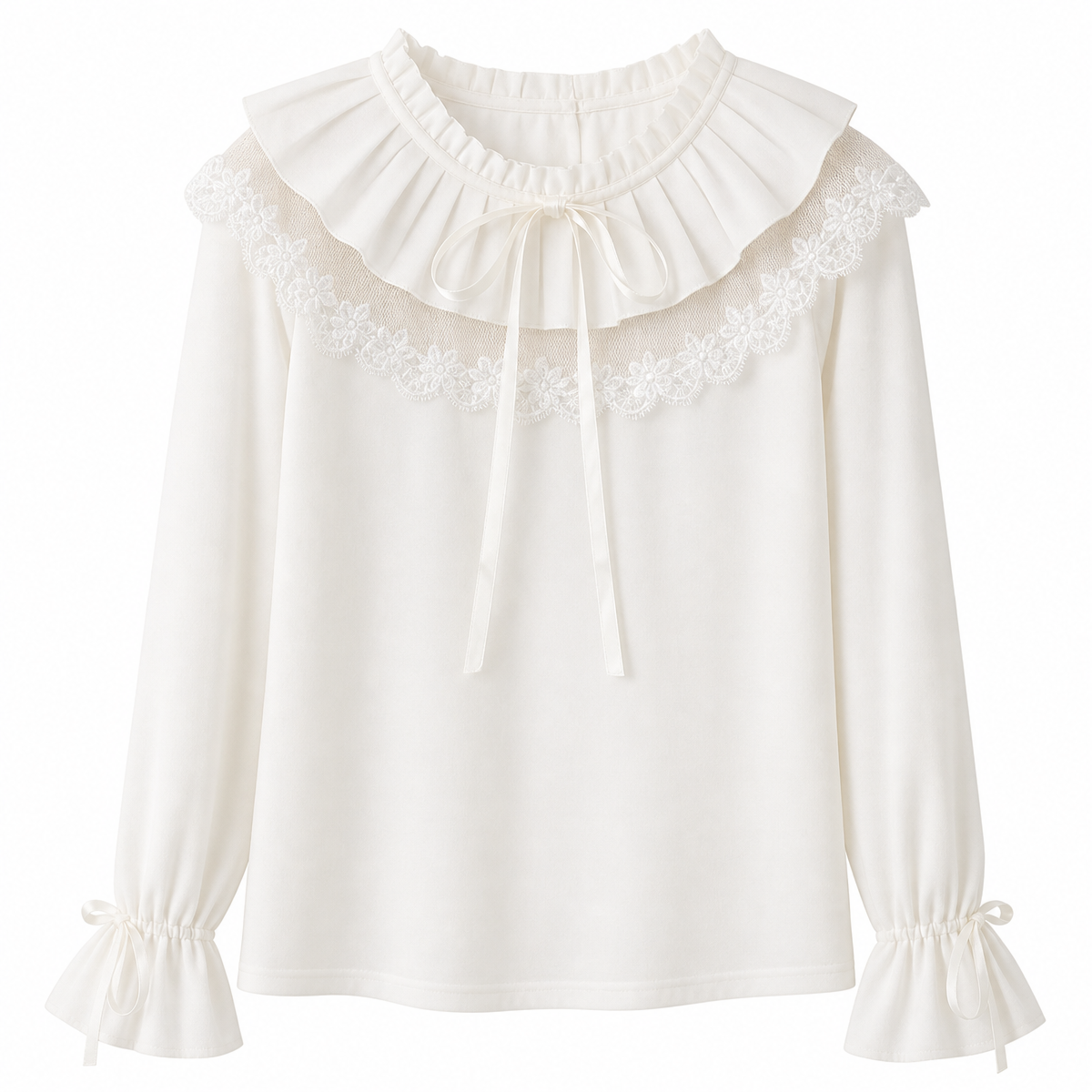 Women's Lolita Lace Ruffle Bow Long-Sleeve T-Shirt
