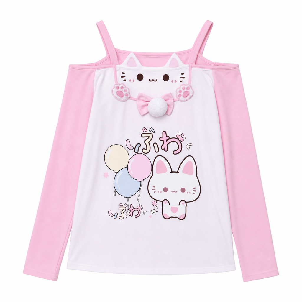 Pink Cat Graphic Long-Sleeve Top