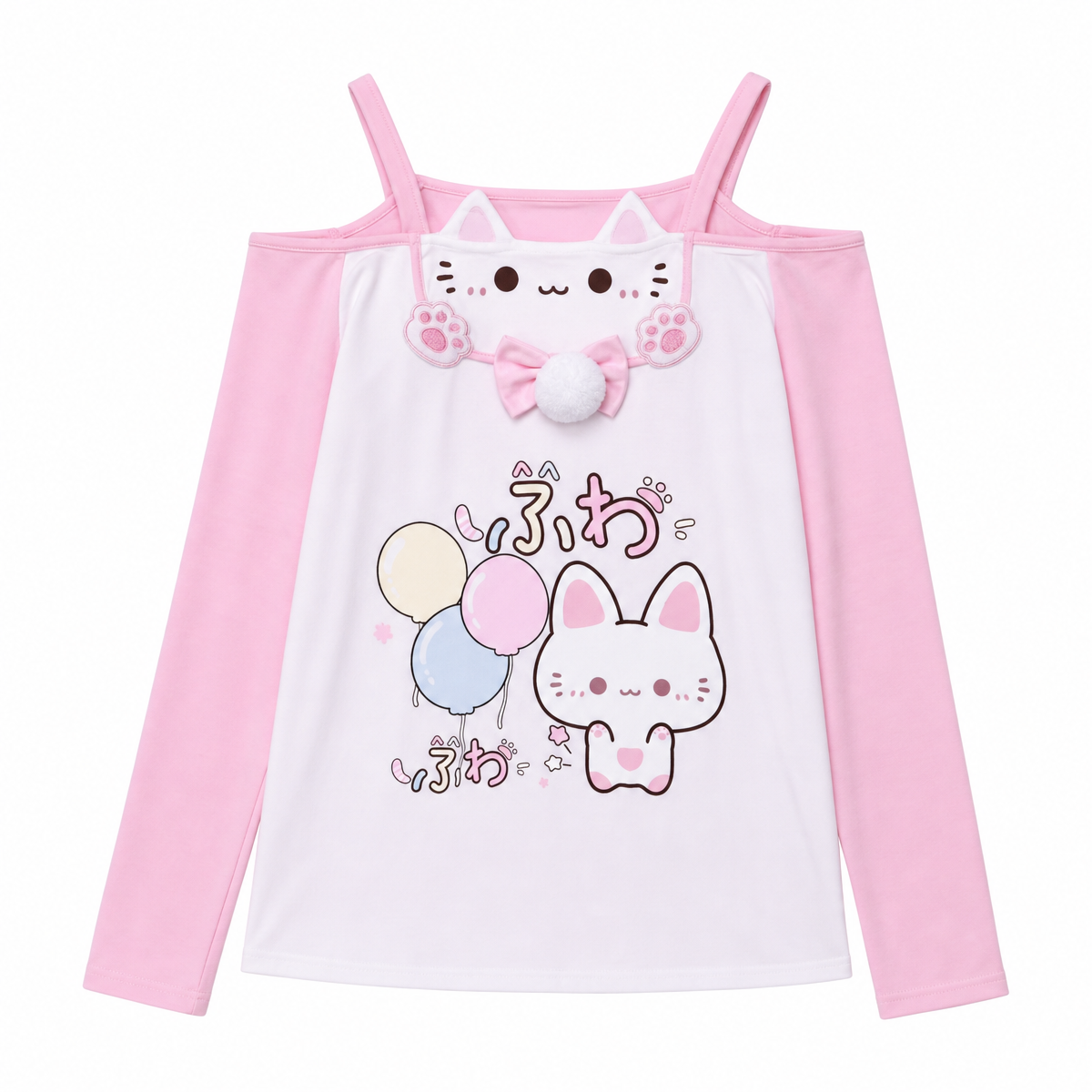 Pink Cat Graphic Long-Sleeve Top