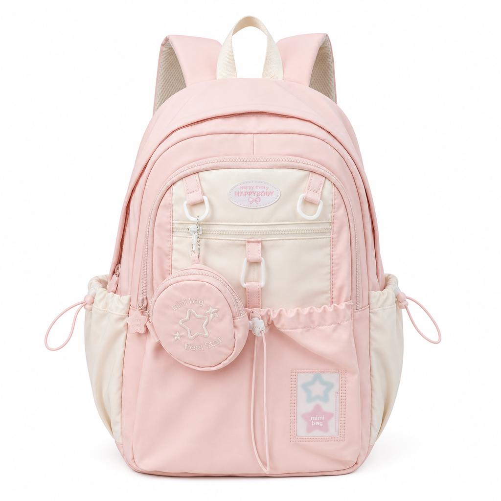 Kawaii Multi-Compartment Backpack with Mini Pouch