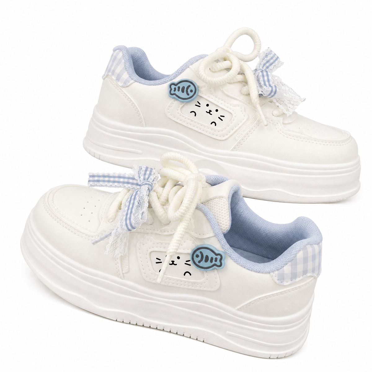 Kawaii Cat & Fish Lace-Up Platform Sneakers