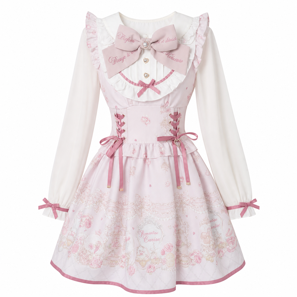 Kawaii Sweet Lolita Pink Print Dress with Peter Pan Collar