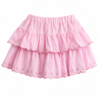 Pink Plaid Embroidered Ruffle Mini Skirt