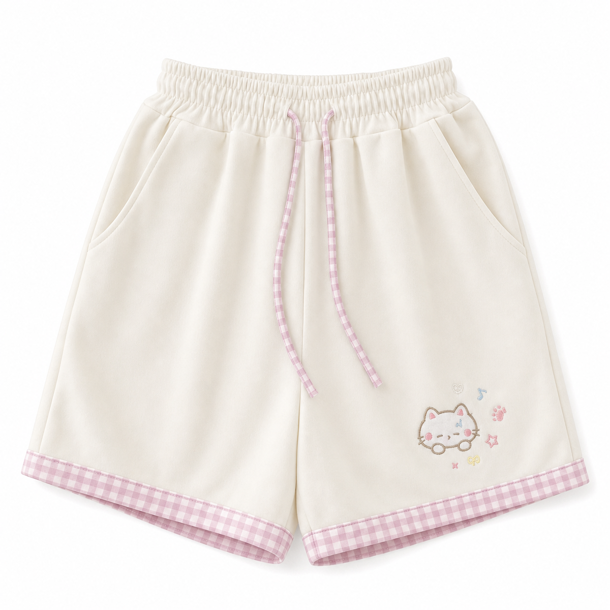 Women's High-Waist Cartoon Embroidered Shorts - Apricot