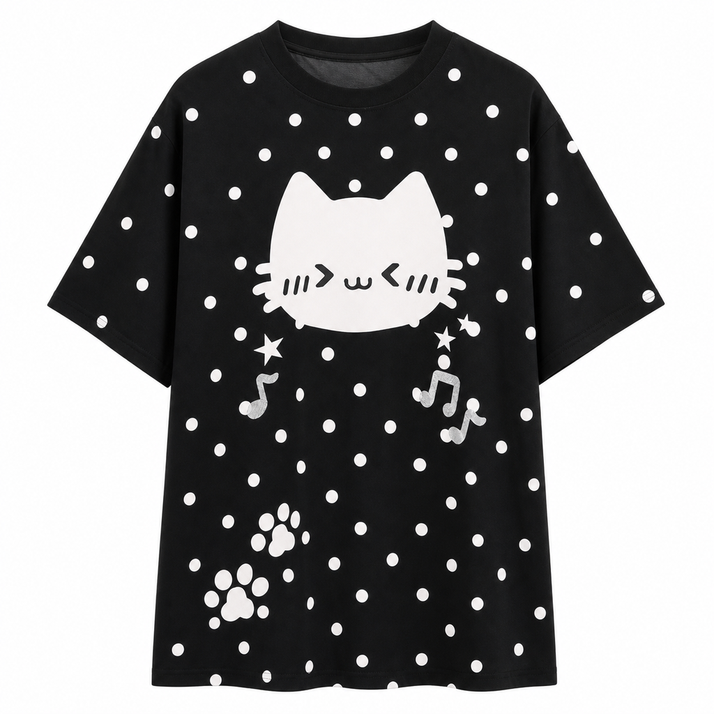 Cat Polka Dot Musical Notes T-Shirt