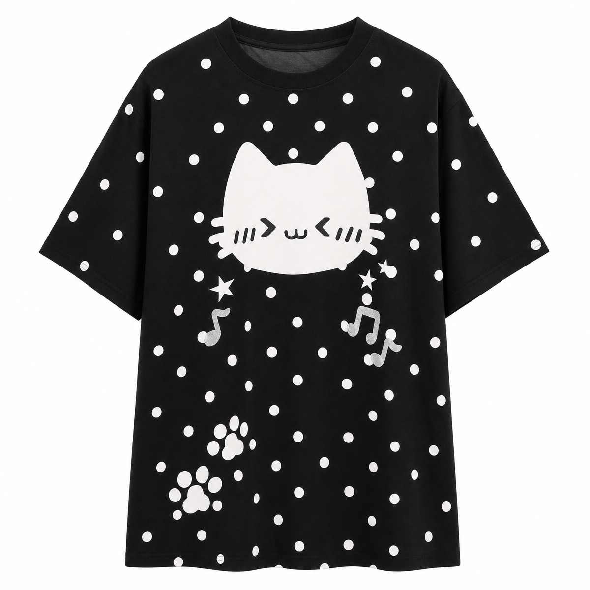 Cat Polka Dot Musical Notes T-Shirt