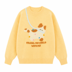 Yellow Cartoon Cat Knit Sweater
