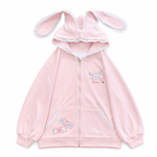 Pink Bunny-Ear Hooded Zip-Up Hoodie