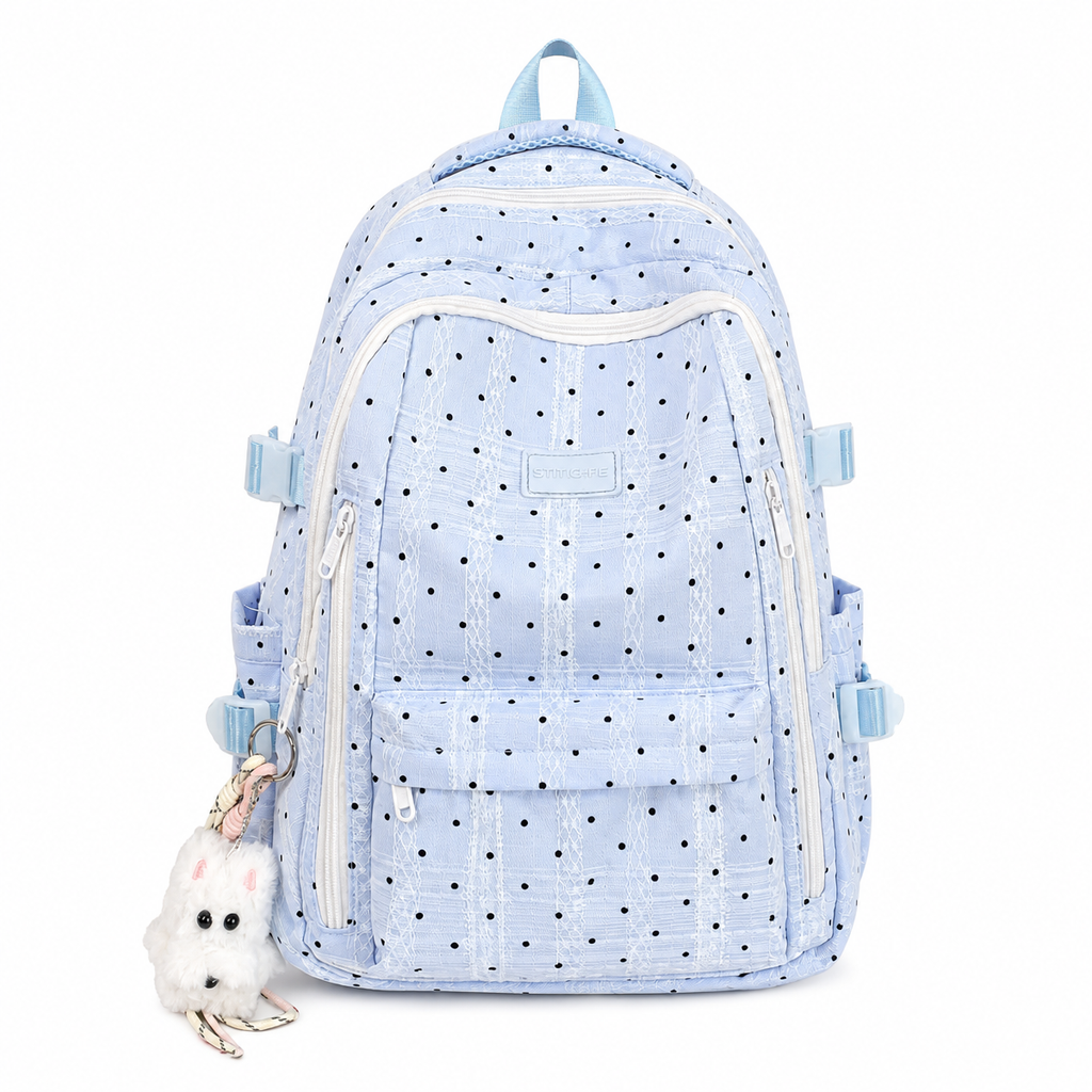 Polka Dot School Backpack with Multiple Pockets