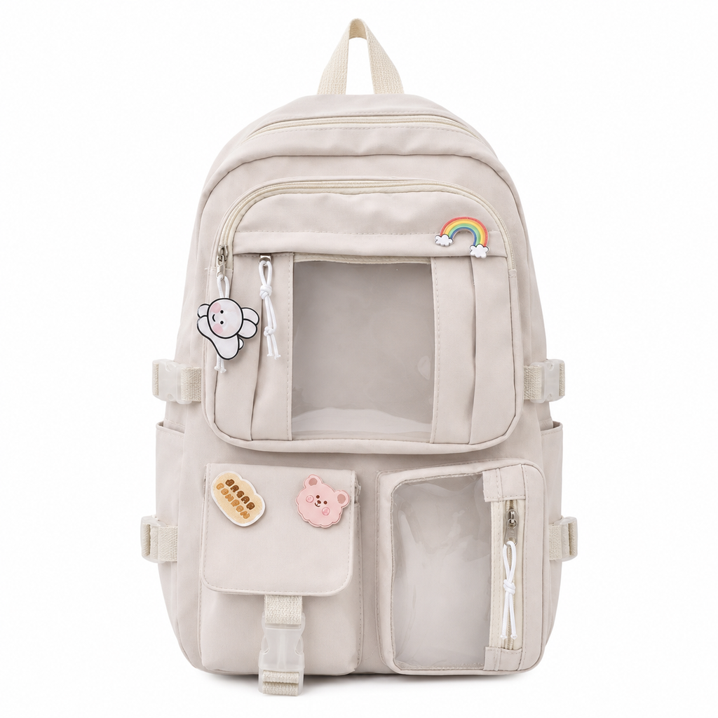 Kawaii Multi-Pocket Backpack – White, Purple or Black
